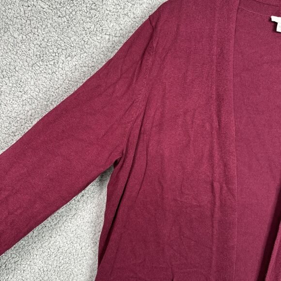 J. Jill Open Front Cardigan Sweater Longline Maroon L Cotton Blend Pockets - Picture 4 of 8